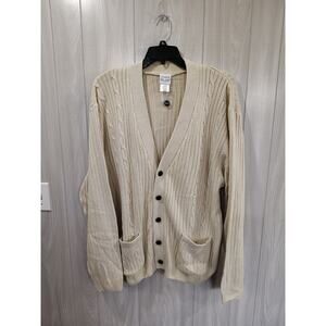 Men's John Blair Acrylic Beige Cardigan Size 2xl Cable Knit Preppy Teacher